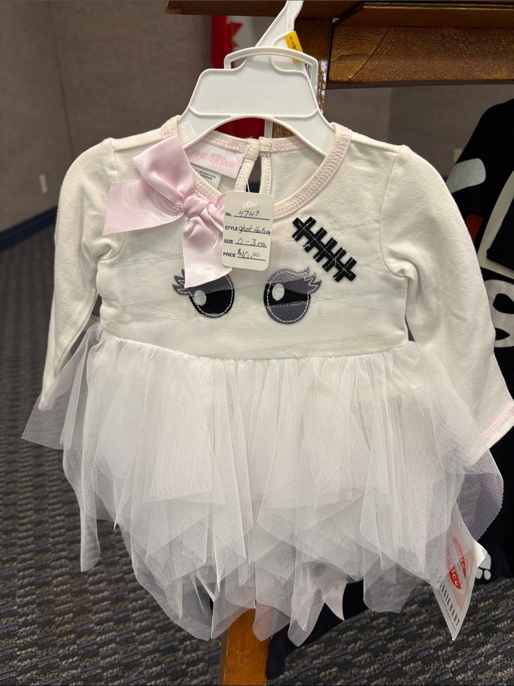 Bonnie Baby White Tulle Eye Appliqué Costume Dress with Pink Bow